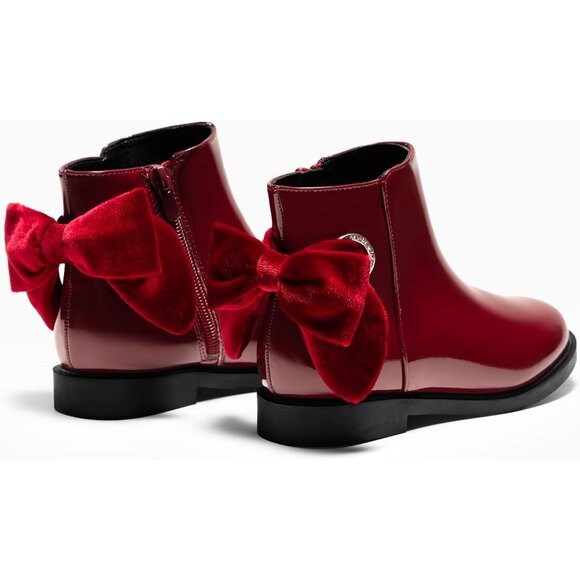 🆕Girls Wine Red Faux Leather Ankle Bow Chunky Low Heel Side Zipper Dress Boot - Picture 5 of 8